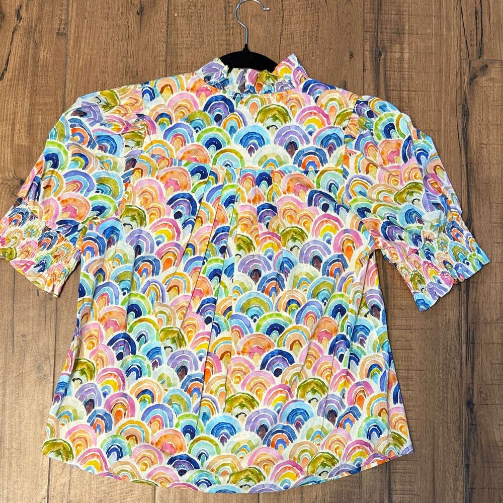 Joy Joy Multicolor Rainbow Button Down Shirt S - image 6